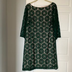 Size 16 - Cocktail dress underneath tan layered with a forest green material